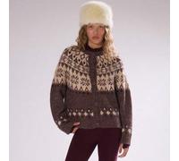 Argyle-gemusterter, flauschig gestrickter Knopf-Cardigan für Herbst, Winter, Ski-Urlaub, Weihnachten, Lounge, Feiertage, Neujahr