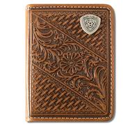 ARIAT Herren Bifold Flip Leder Geldbörse mit Korbgeflecht & Blumenprägung und Shield Concho