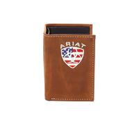 ARIAT Herren-Geldbörse aus Leder mit amerikanischer Flagge, Schild-Stickerei, Braun, Western