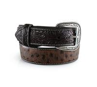 ARIAT Herren-Gürtel mit Strauß-Druck, florale Tooled Tabs, silberfarbene Schnalle mit Seilrand, Braun, 40