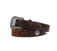 ARIAT Herren Westerngürtel, künstlicher Strauß, strukturiert, geprägte Tabs, silberfarbene Conchos, abnehmbare Schnalle, braun, Größen 32-46, Braun, 40