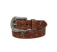 Ariat Ladies Belt 1-1/2 Floral Overlay Turquoise Underlay, Small, Tan