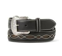 ARIAT Men's Boot Stitched Leather Belt with Filligree Cutouts and Antique Silver Floral Engraved Buckle, Black, Size 42