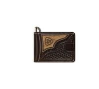 ARIAT Men's Brindled Calf Hair Leather Bifold Money Clip