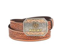 ARIAT Men's Floral Embossed Taper Belt, Tan, 34