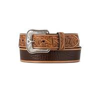 ARIAT Men's Leather Belt with Scroll Embossed Tabs and Croco Inlay (Brown, Size 38)