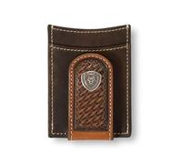 ARIAT Western Money Clip Mens Bifold Basketweave Brown A3553602
