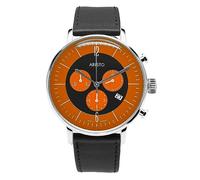 Aristo Bauhaus Chronograph 4H237 - Zeitlose Eleganz im funktionalen Design - orangefarbene Schwarze Zifferblatt - poliertes Edelstahlgehäuse Ø 44mm - Mineralglas - Lederarmband - Made in Germany