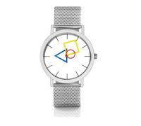 Aristo - Damenarmbanduhr im Bauhausstil in verschiedenen Farbkombinationen - 100 Jahre Bauhaus Jubliäum - Made in Germany (Weiß mit Edelstahlband)