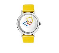 Aristo - Damenarmbanduhr im Bauhausstil mit gelbem Lederarmband und weißem Ziffernblatt - 100 Jahre Bauhaus Jubliäum - Made in Germany