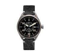 Aristo Flieger Cockpit Automatik Herren Armbanduhr - Vintage Lederarmband und brüniertes schwarzes Edelstahl Ziffernblatt mit Front aus Saphierglas - Made in Germany
