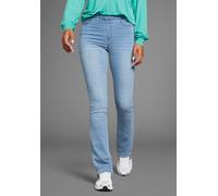Jeansjeggings ARIZONA "Bootcut mit leichtem Thermo Effekt", Damen, Gr. 44, N-Gr, blau (bleached), Denim/Jeans, Obermaterial: 72% Baumwolle, 26% Polyester, 2% Elasthan, Basic, lang, Jeans, High Waist (
