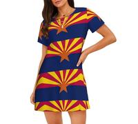 Arizona Damen Nachthemd mit Staatsflagge, kurzärmelig, T-Shirt, Kleid, kurzer Rock, Heimkleidung, Schwarz , L