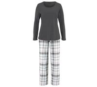 Pyjama ARIZONA, Damen, Gr. 40/42, grau (dunkelgrau, weiß), Single Jersey, Obermaterial: 100% Baumwolle, kariert, Basic, Basic lang, Rundhals, Langarm eingesetzt, Homewear-Sets, mit Karomuster (6202842