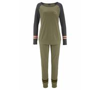 ARIZONA Damen Pyjama basaltgrau / khaki / rosé, Größe 44/46, 4008408 Basaltgrau / Khaki / Rosé L