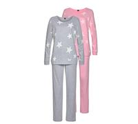 ARIZONA Damen Pyjama hellgrau / rosa, Größe 44/46, 4147587 Hellgrau / Rosa L