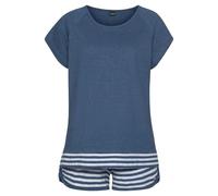Shorty ARIZONA, Damen, Gr. 44/46, blau (blau, meliert), Single Jersey, Obermaterial: 60% Baumwolle, 40% Polyester, Basic, loose fit kurz, Rundhals, Kurzarm Raglanärmel, Homewear-Sets, mit gestreifter 