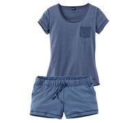 Arizona Shorty meliert mit Rundhalsausschnitt Brusttasche, jeans-meliert