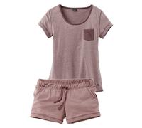 Shorty ARIZONA Gr. 44/46, lila (mauve, meliert) Damen Homewear-Sets Pyjamas meliert mit Rundhalsausschnitt Brusttasche (252460-44)