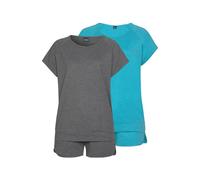 Shorty ARIZONA, Damen, Gr. 56/58, blau (türkis, grau), Obermaterial: 60% Baumwolle, 40% Polyester, bequem kurz, Rundhals, Raglanärmel, Homewear-Sets Shorty, in melierter Optik (51785103-56) türkis, gr