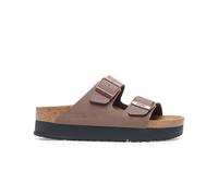 Birkenstock Birko-Flor Damensandalen mit Obermaterial aus EVA, Keilabsatz 25 mm hoch, Modell Arizona Papillio, anatomisches Fußbett Made in Germany, verstellbare Riemen mit Metallschnalle, Mocca, 41