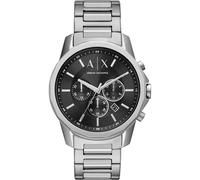 Armani Exchange Silver Tone Watch for Men, Quarz-Chronographenwerk und 44mm Gehäusegröße mit Edelstahlarmband, Silberton und Schwarz