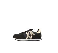 Armani Exchange Damen Microfiber Suede lace up Sneaker, Black+LT Gold, 35 EU