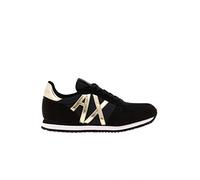 Armani Exchange Damen Microfiber Suede lace up Sneaker, Black+LT Gold, 38 EU