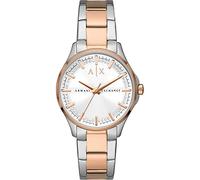 Armani Exchange Damen Quartz Armbanduhr, 36.00mm GehäusegröÃŸe mit weiÃŸ analog Zifferblatt und zweifarbig Metallarmband Armband AX5258