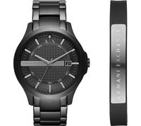 Armani Exchange Herrenuhr, DreizeigerDatumswerk, 46mm Schwarzes Edelstahlgehäuse mit Edelstahlarmband, AX7101