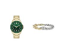 Armani Exchange Herrenuhr und Kettenarmband - Dreizeiger-Datumsanzeige, Goldfarbene Edelstahluhr und zweifarbiges Edelstahlarmband