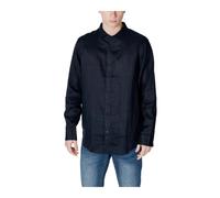 Armani Exchange Leinenhemd XM001221_af14619 – Blau, besticktes Ton-in-Ton-Logo, Langarm – Herren S