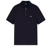 Armani Exchange Men's 3D Embroidered Logo Half Silver Zip Polo Shirt,Blue,M