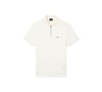 Armani Exchange Men's 3D Embroidered Logo Half Silver Zip Polo Shirt,Off White,S