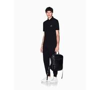 Armani Exchange Men's Black and Gold Capsule, Patch Logo Polo Shirt,Black,XL