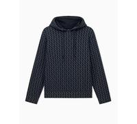 Armani Exchange Men's Essential, All Over Logo Hooded Sweatshirt, Black/Black Allover, Large