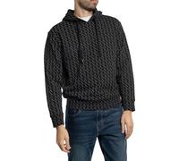 Armani Exchange Men's Essential, All Over Logo Hooded Sweatshirt, Black/Black Allover, XXL