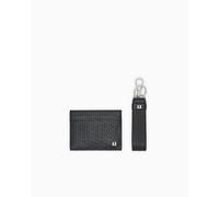 Armani Exchange Men's Essential, Embossed Monogram Texture Side metallic Logo Travel Accessory- Envelope Card Holder, Black, TU