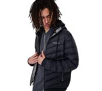 Armani Exchange Men's Hooded Quilted Down Milano/New York Logo Zip-up Jacket, Marineblau/Grau Meliert, X-Small
