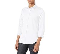 Armani Exchange Men's Long Sleeve Stretch Cotton-Satin Button Up Shirt, White/White, Klein