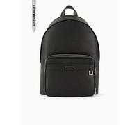 Armani Exchange Men's New York, Sustainable, logo plate, double zip Backpack,Black,One size