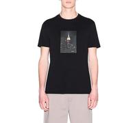 Armani Exchange Men's One Block up, Front Logo with Rubbed Photo Print T-Shirt,Black,L