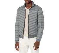 Armani Exchange Men's Quilted Milano/New York Logo Zip-up Jacket Down Alternative Coat, Melange Grey/Navy, Small