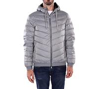 Armani Exchange Men's Quilted Milano/New York Logo Zip-up Jacket Down Alternative Coat, Melange Grey/Navy, Medium
