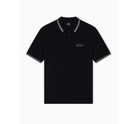 Armani Exchange Men's Short Sleeve Side Logo Three-Button Collar, Polo Shirt, Black, M