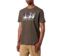 Armani Exchange Men's The Urban Expedition, Sustainable, Laser Cut Satin Logo T-Shirt Black Olive,XS