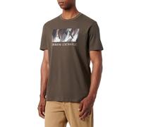 Armani Exchange Men's The Urban Expedition, Sustainable, Laser Cut Satin Logo T-Shirt Black Olive,XXL