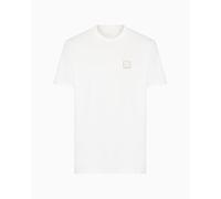 Armani Exchange Men's Utility Edge, Sustainable, eco-Leather Logo Patch T-Shirt, Off White, XXL