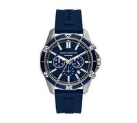 Armani Exchange Watch for Men, Quarz-Chronographenwerk und 44mm Gehäusegröße mit Silikonarmband, Blau und Grau