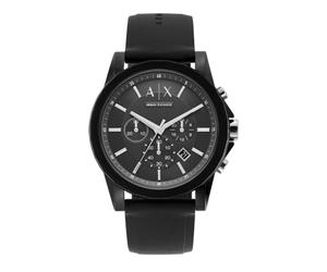 Armani Exchange Watch For Men, Quarz-Chronographenwerk und 44mm Gehäusegröße mit Silikonarmband, Schwarz